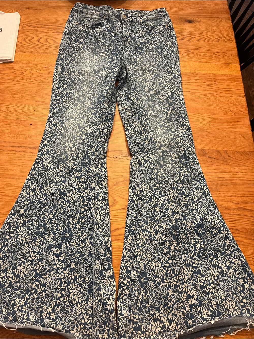 Altar'd State Blue and White Floral Flare Jeans